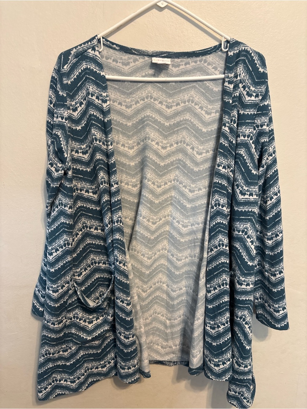 LuLaRoe Open-Front Chevron Cardigan - Teal and White